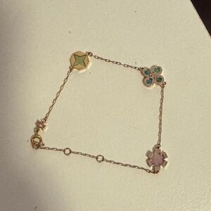 Tory Burch Gold Bracelet with Green and Pink Charms